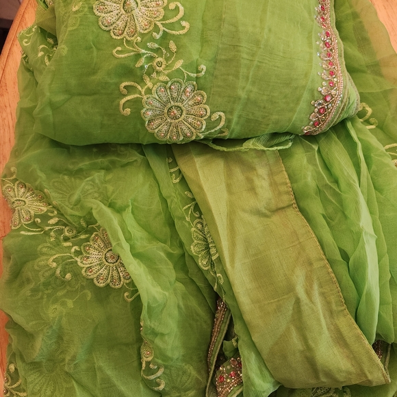 Embroidered Green Traditional Indian Saree - Picture 6 of 9